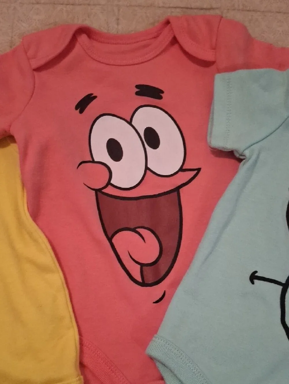 Nickelodeon SpongeBob Character 3-Pack Bodysuits -Yellow, Pink, Light Blue-green